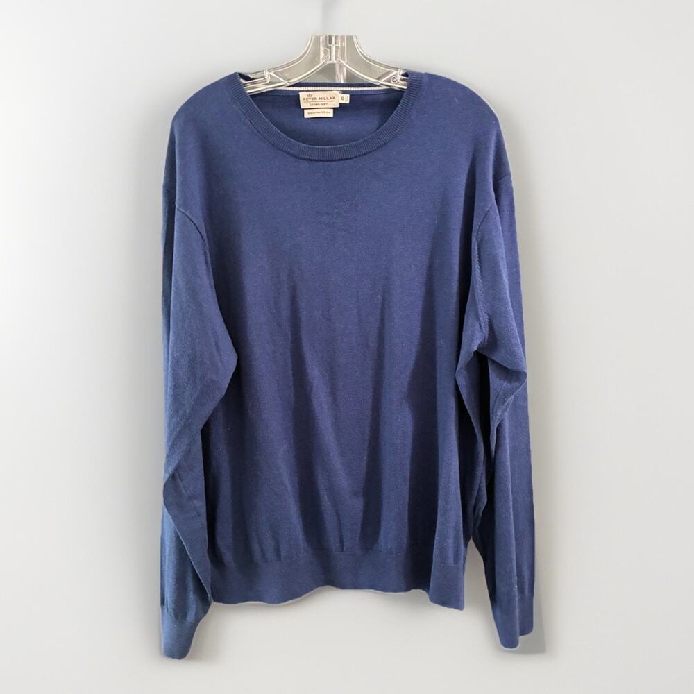 Peter Millar Crown Soft Men's XL Sweater Silk Cotton Blend Blue Knit Crew